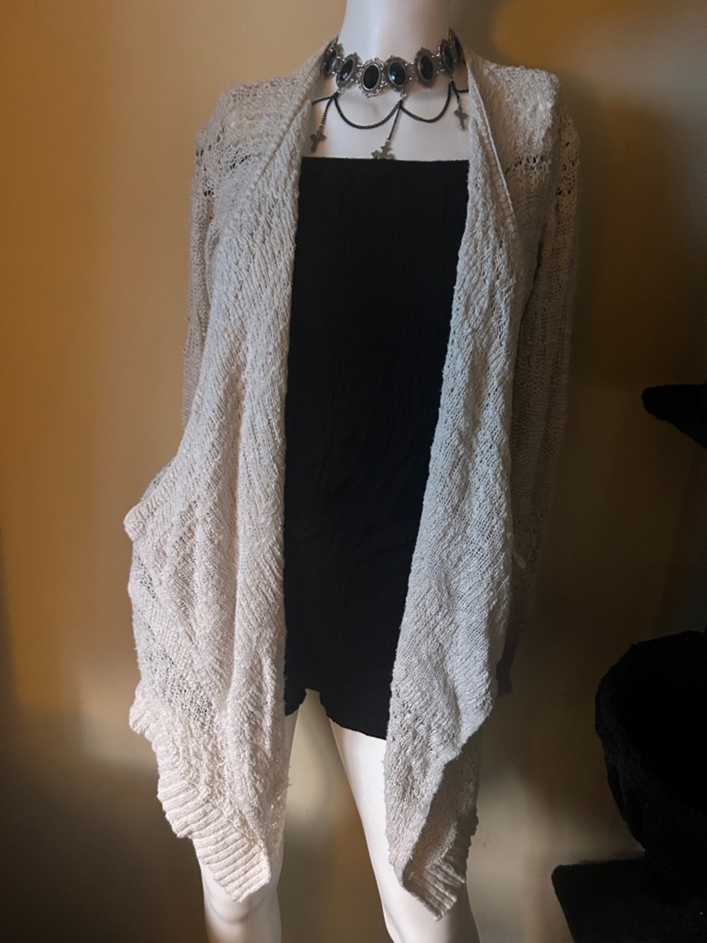 American Eagle Outfitters Cream Open-Front Knit Cardigan